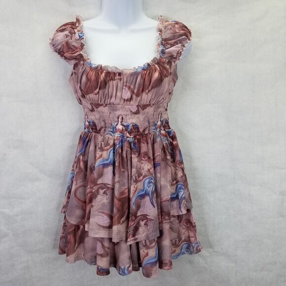 Urban Outfitters Rose Mesh Romper Women's S Cap Sleeve Babydoll Empire Waist NEW - Picture 1 of 16